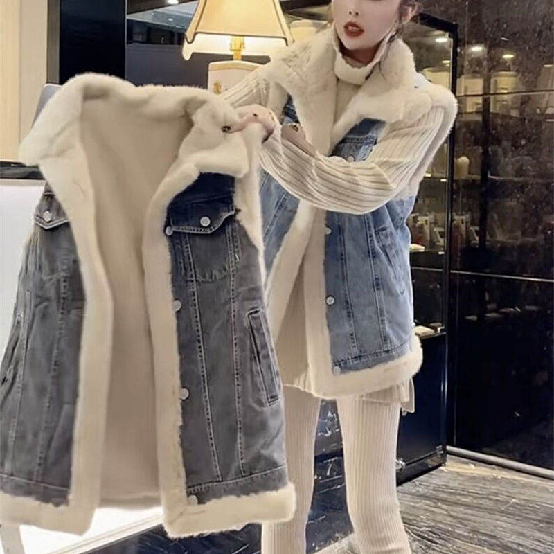 Women'S Fashion Gilet - Rompi Bulu Polar Wanita Jaket Denim