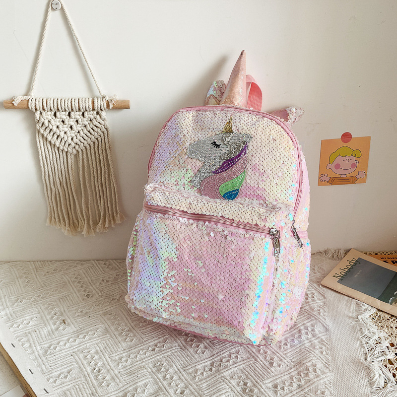Women'S Fashion Backpack - Tas Ransel Unicorn Payet Pink Mengkilap