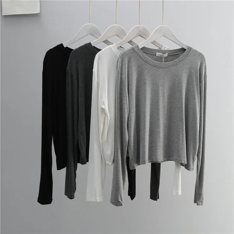 Women'S Fashion Tops - Kaos Lengan Panjang O Neck Bahan