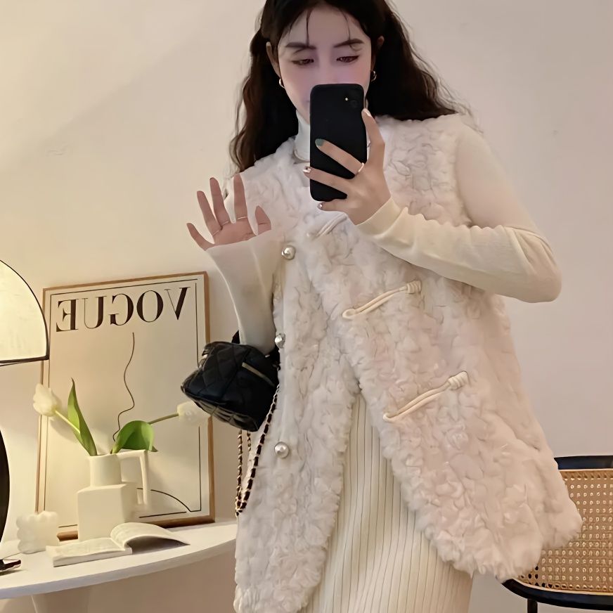 Women'S Fashion Gilet - Rompi Wanita Bulu Domba Putih Musim