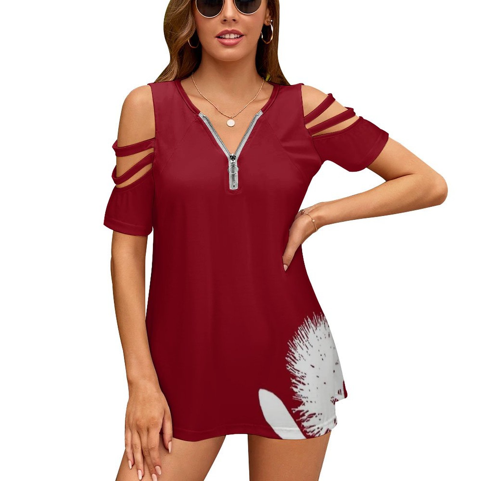 Women Fashion Nz - Pohurawa-putih di merah ritsleting wanita seksi