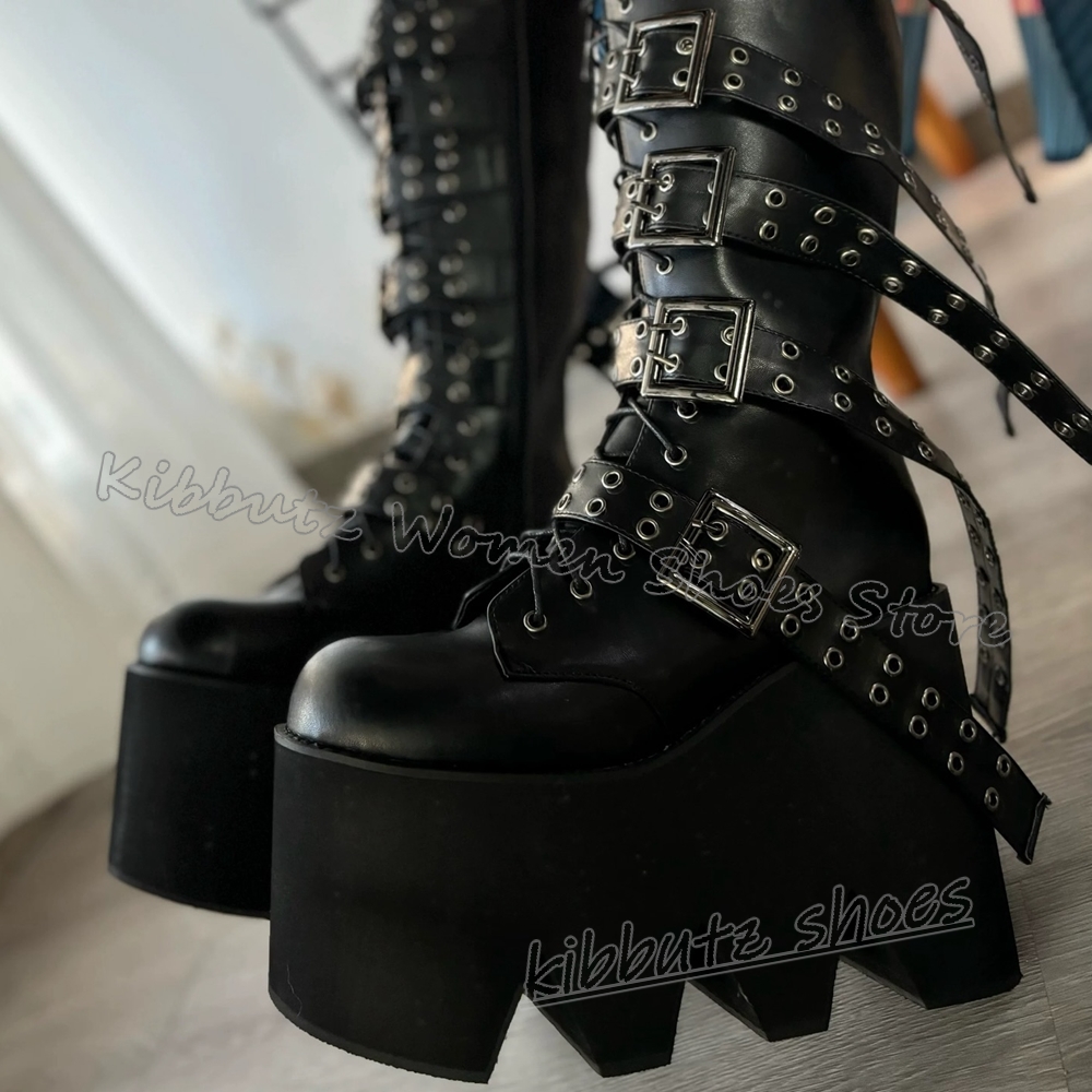 Women'S Fashion Leather Boots - Sepatu Bot Setinggi Lutut Platform Paku