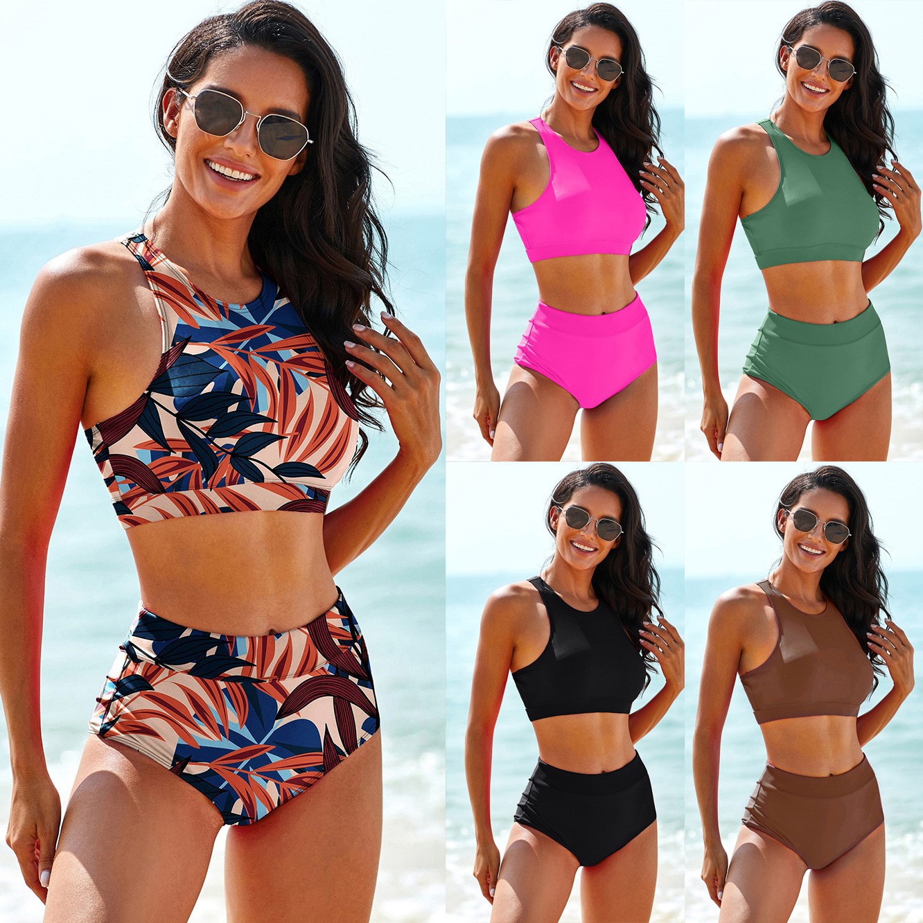 Crop Top Women - Pakaian Renang Wanita Warna Solid Tankini