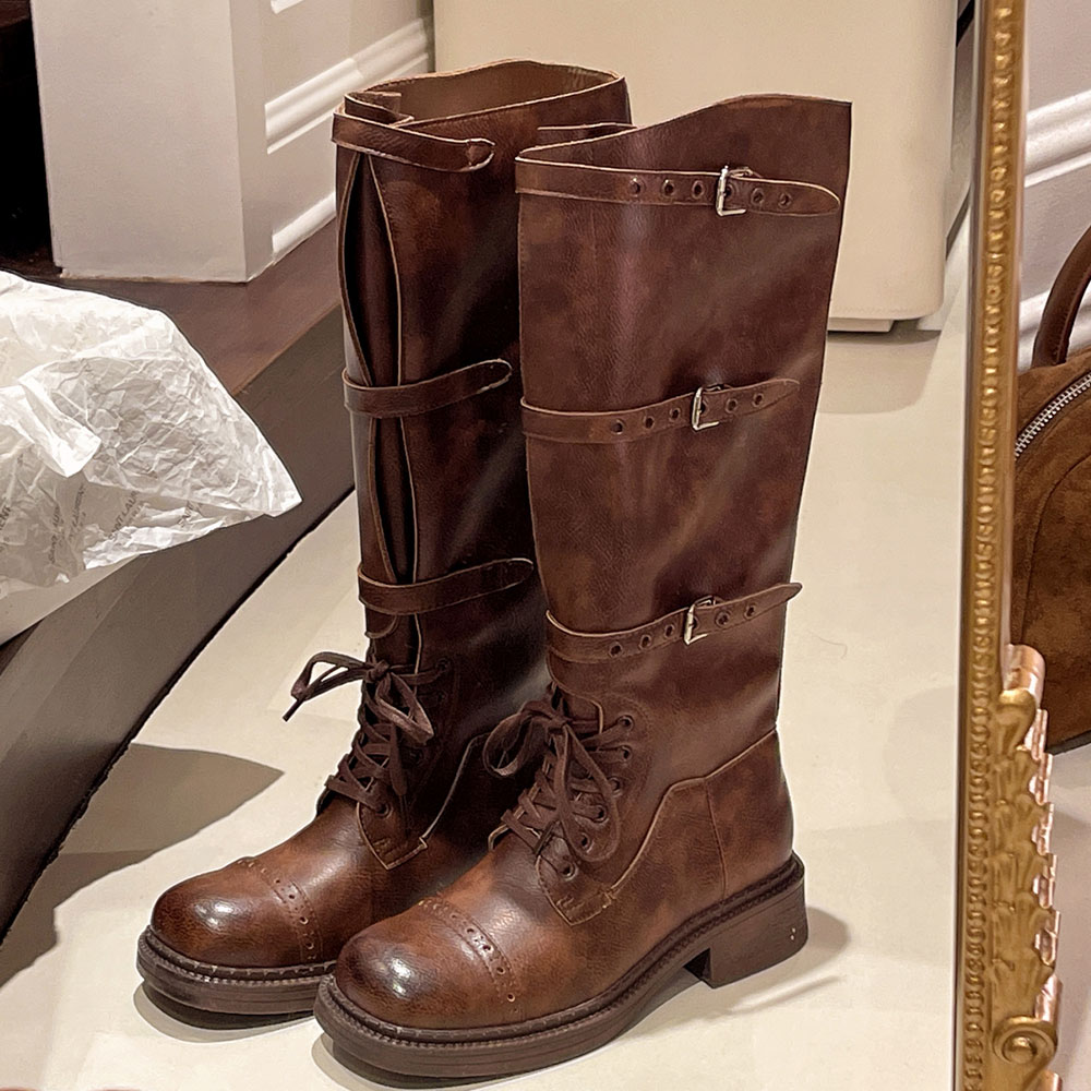 Women'S Fashion Leather Boots - Sepatu Bot Setinggi Lutut Wanita Desain