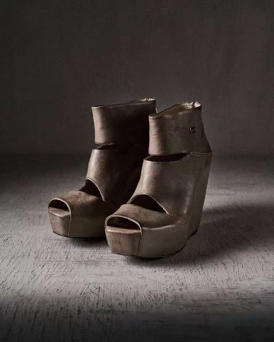 Women'S Fashion Leather Boots - Sepatu Boots Platform Wedge Kulit Abu-abu