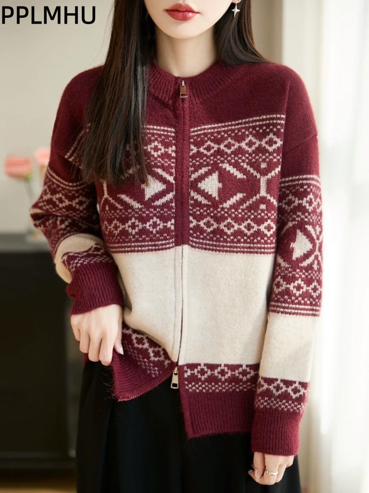 Women'S Fashion Gilet - Kardigan Rajut Jacquard Vintage Gaya Korea