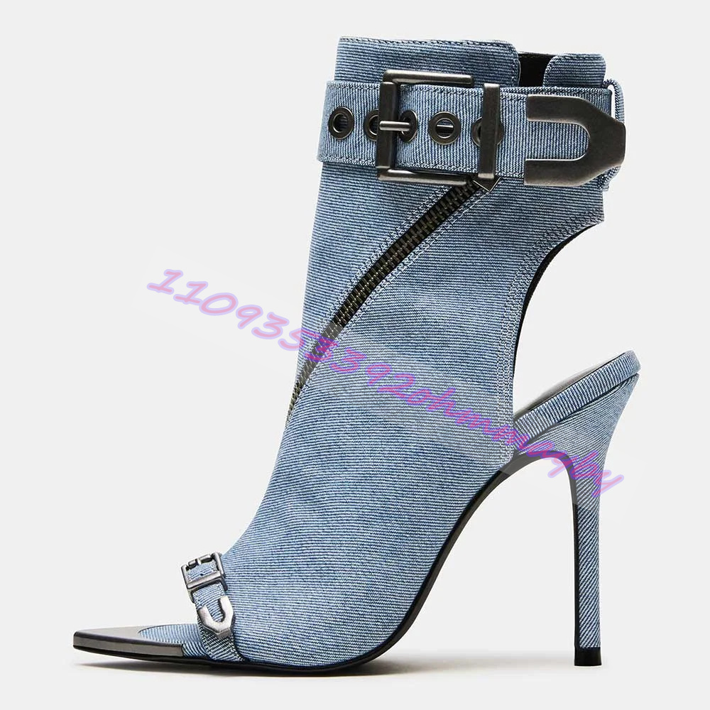 Women'S Fashion Belts - Sepatu Bot Ujung Runcing Denim Biru