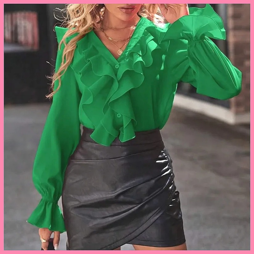 Women'S Fashion Tops - Blus Elegan Wanita Model V-Neck dengan