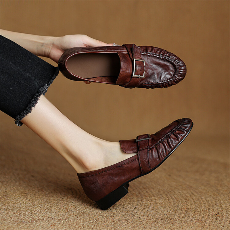 Women'S Fashion Shoes - Sepatu ujung bulat berlipat mode Pumps