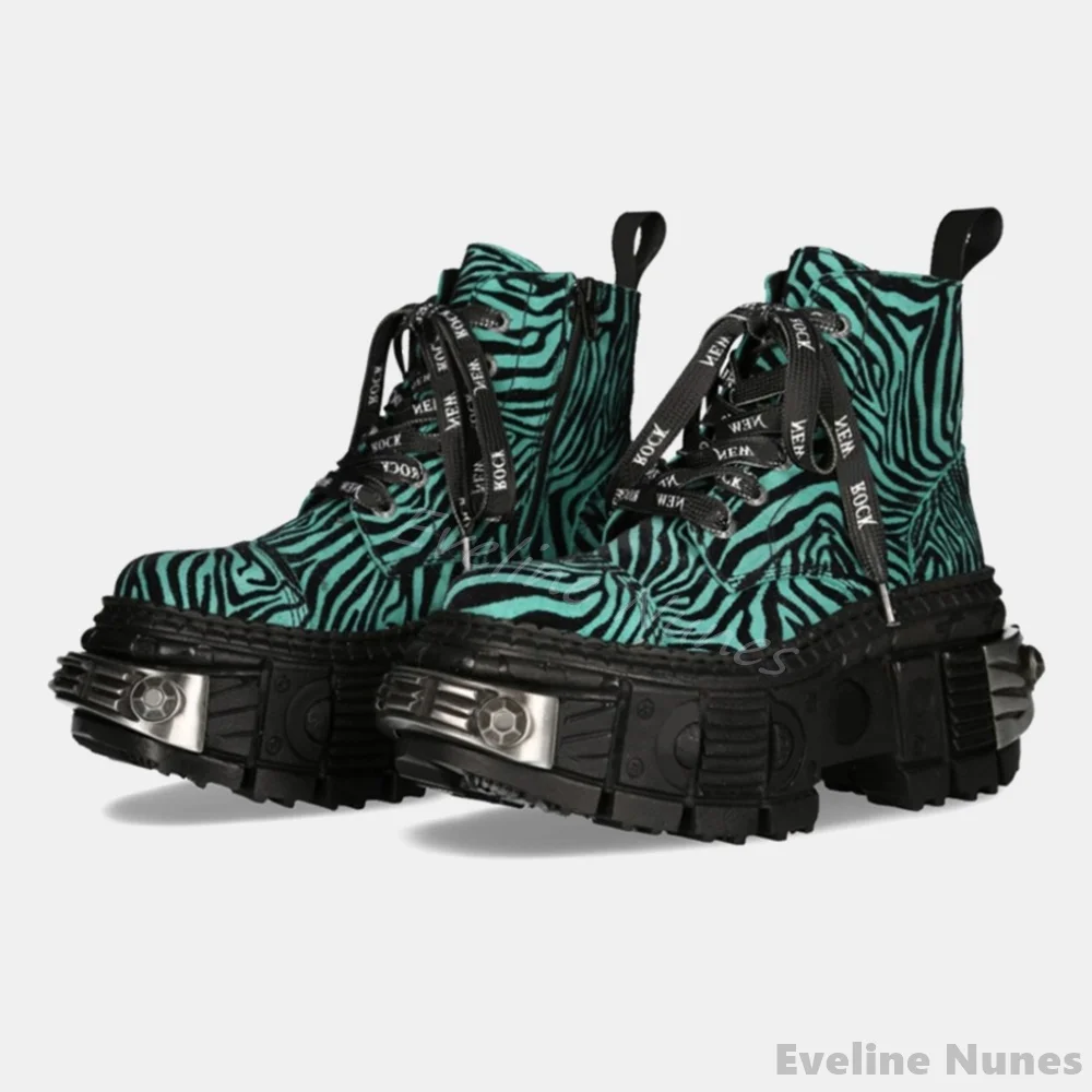 Women'S Fashion Leather Boots - Sepatu Bot Punk Gambar Macan Tutul