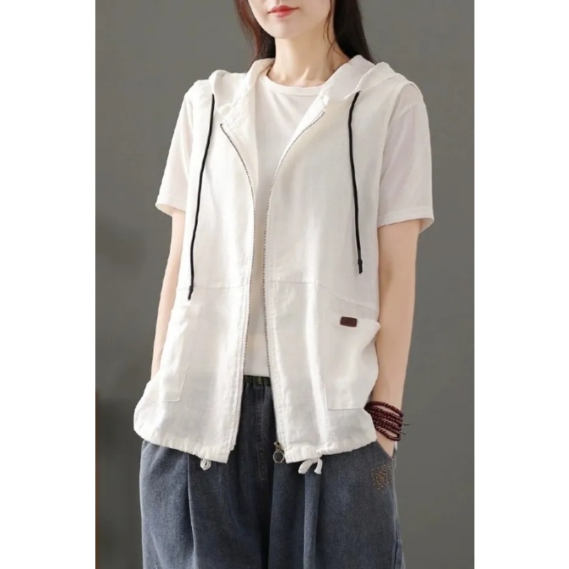 Women'S Fashion Gilet - Rompi Wanita Putih Bahan Linen Campuran