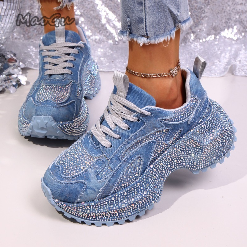 Women'S Fashion Gym Shoes - Sepatu Sneakers Wanita Bertabur Rhinestone, Sol