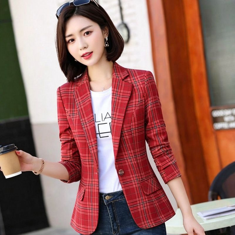 Blazer Women Oversized - Jaket Jas Kotak-kotak Temperamen Wanita Baru