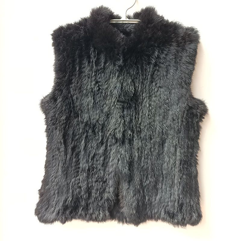 Women'S Fashion Gilet - Rompi bulu kelinci asli rajut hitam
