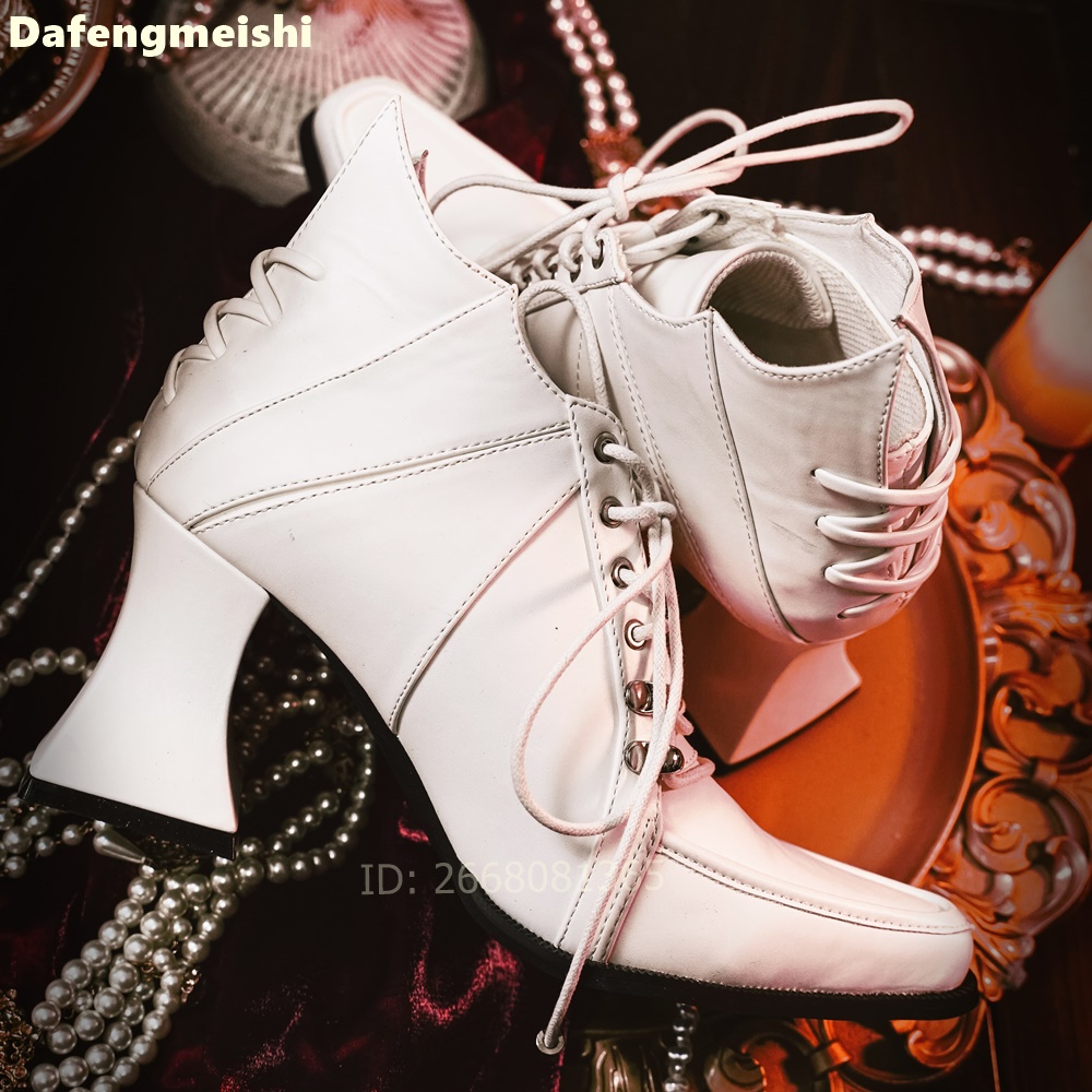 Women'S Fashion Leather Boots - Sepatu Bot Kulit Putih Berujung Persegi