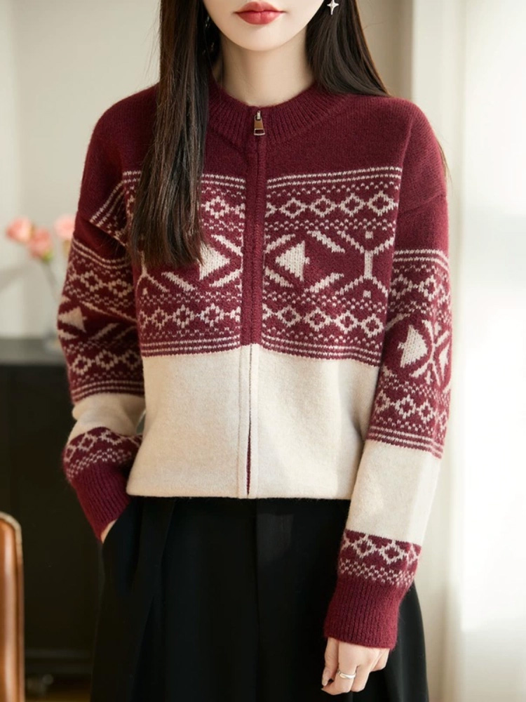 Kardigan Rajut Jacquard Vintag - Women'S Fashion Gilet ulasan dan harga