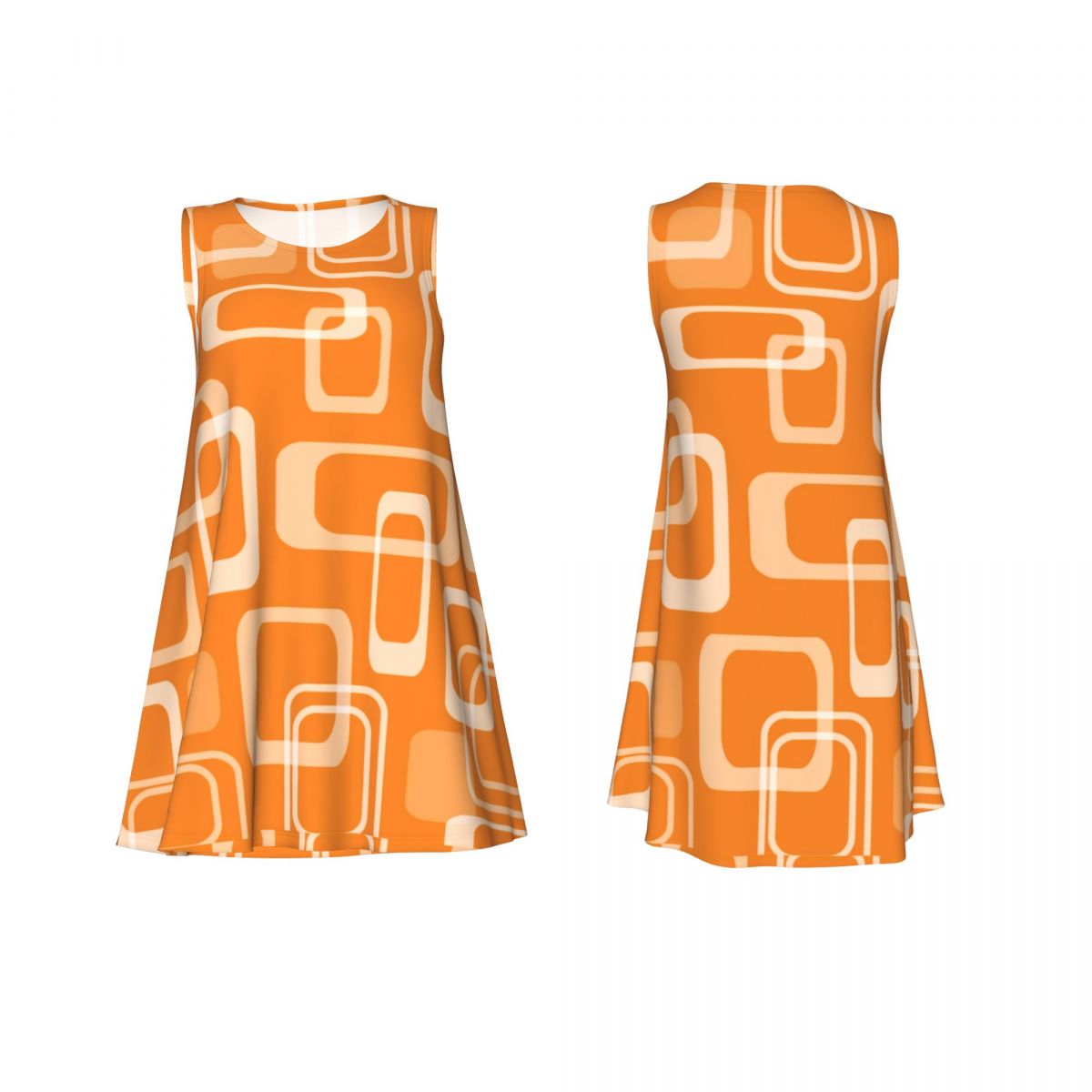 Gaun Retro Oranye Motif Kotak  - Women'S Fashion In The 60S ulasan dan harga