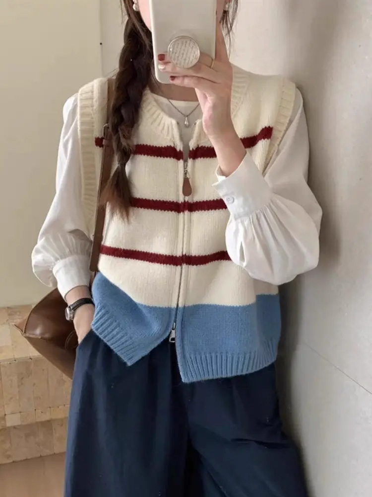 Rompi Rajut Cardigan Bergaris  - Women'S Fashion Gilet ulasan dan harga