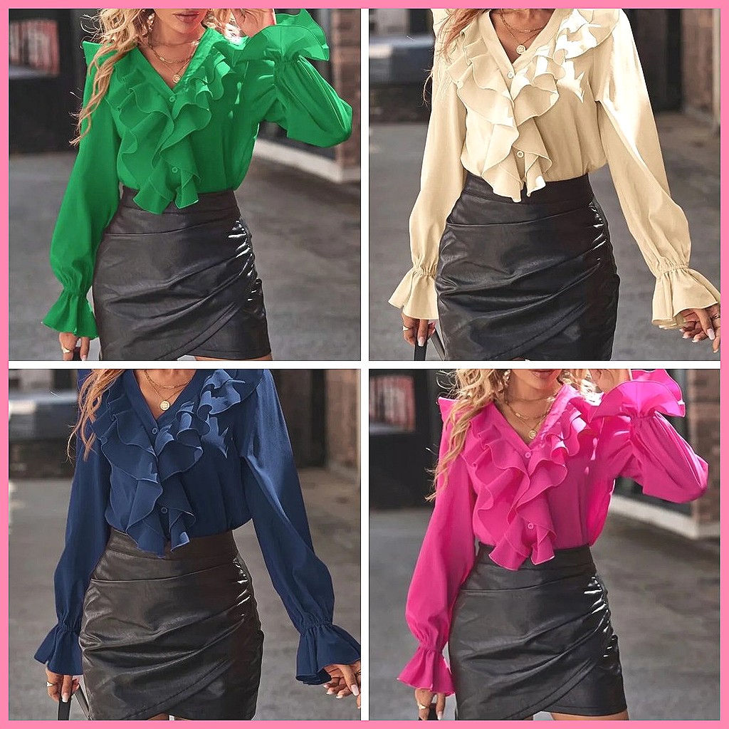 Blus Elegan Wanita Model V-Nec - Women'S Fashion Tops ulasan dan harga