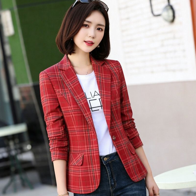 Jaket Jas Kotak-kotak Temperam - Blazer Women Oversized ulasan dan harga