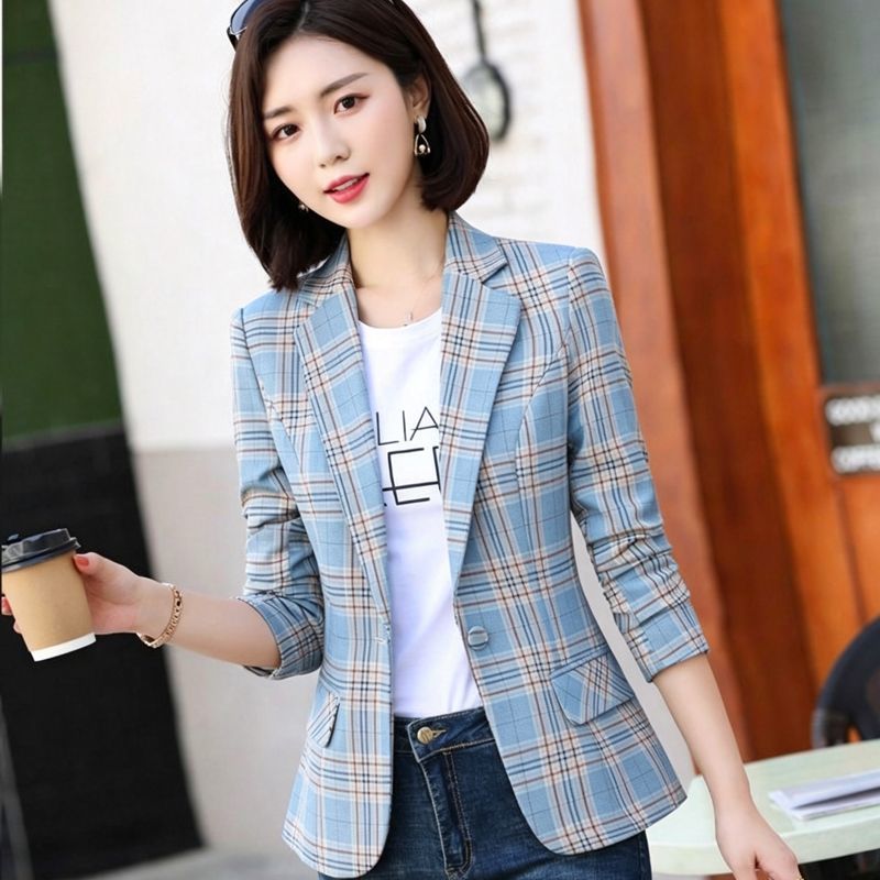 Jaket Jas Kotak-kotak Temperam - Blazer Women Oversized ulasan dan harga
