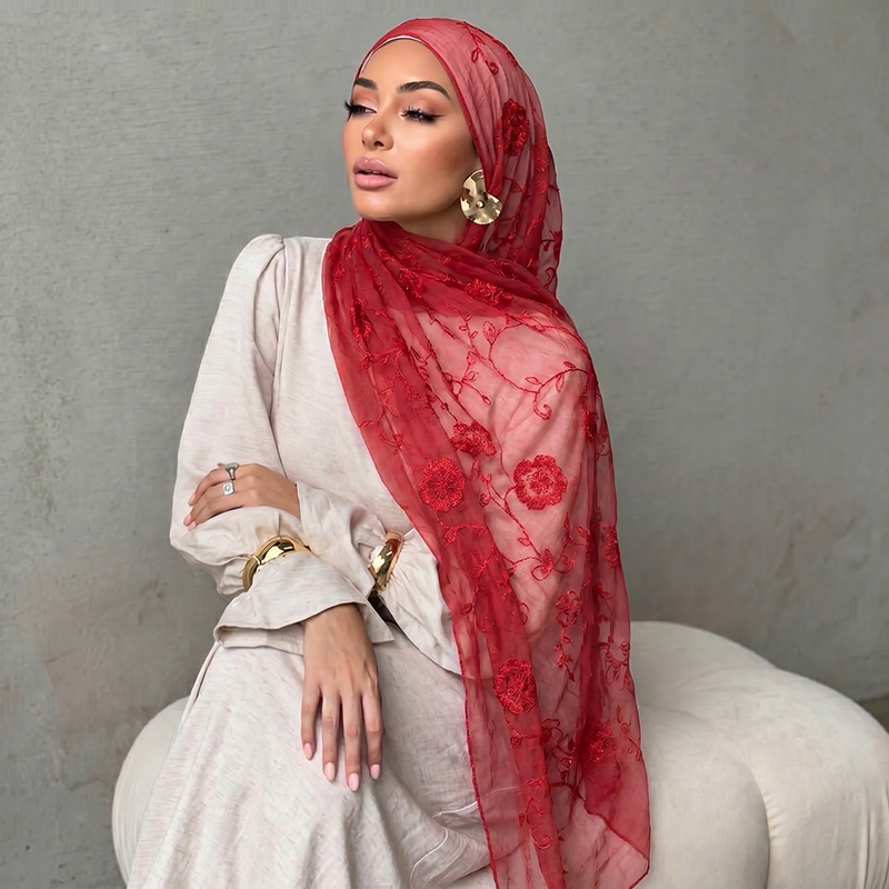Hijab Muslim Bordir Bunga, Ker - Women Fashion Wear ulasan dan harga