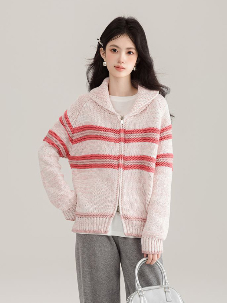 Kardigan Rajut Bergaris Kerah  - Women'S Fashion Gilet ulasan dan harga