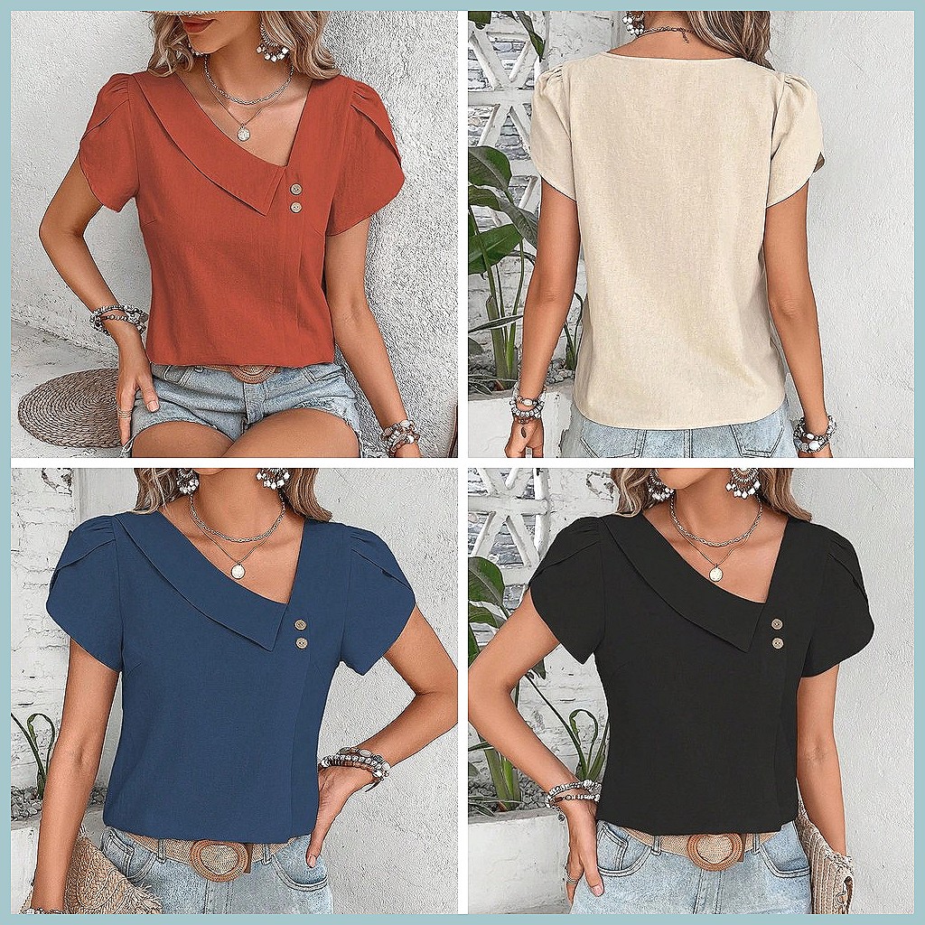 Blus Warna Solid Vintage Musim - Women'S Fashion Tops ulasan dan harga